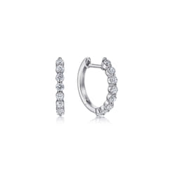 14K White Gold 15mm Single Prong Set Diamond Huggie Earrings