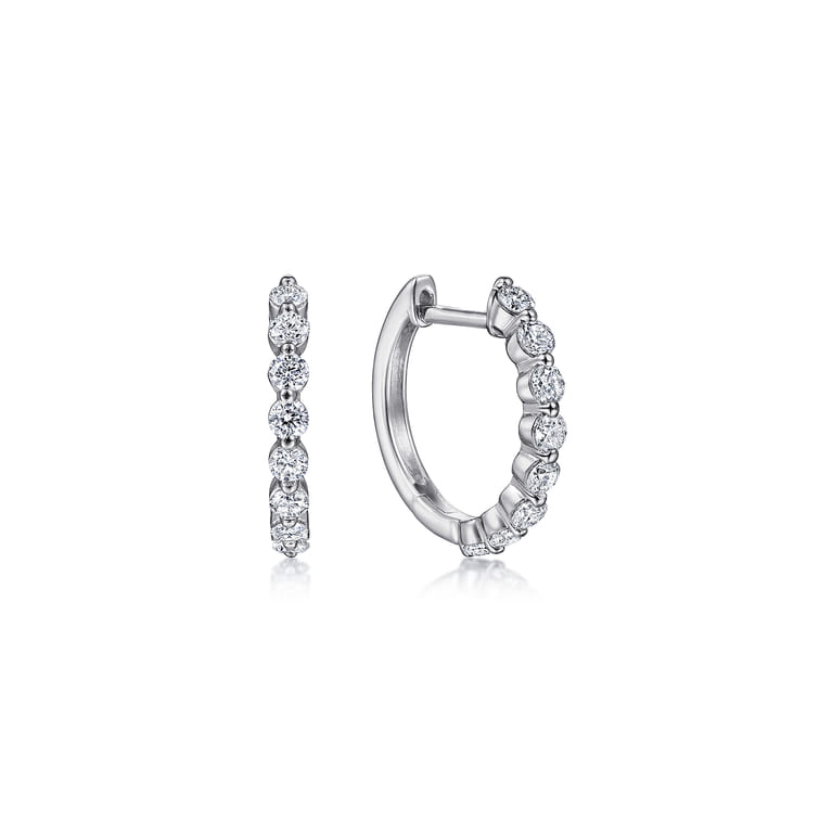 14K White Gold 15mm Single Prong Set Diamond Huggie Earrings - 0.5 ct - Shot 1