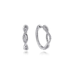 14K White Gold 15mm Twisted Diamond Huggies