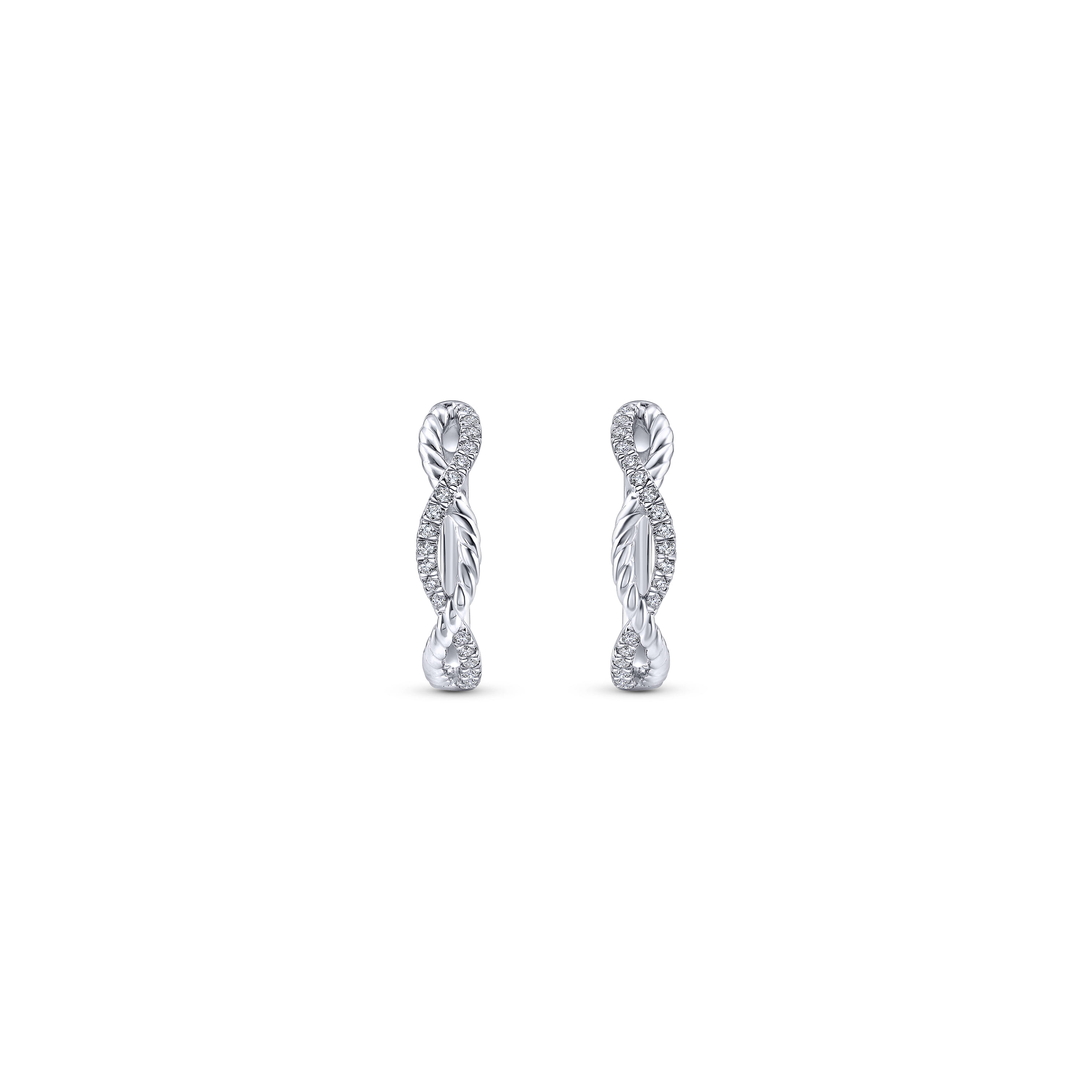 14K White Gold 15mm Twisted Diamond Huggies - 0.11 ct - Shot 3