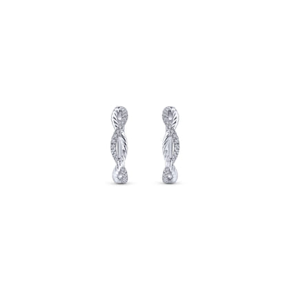 14K White Gold 15mm Twisted Diamond Huggies