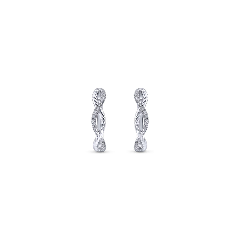 14K White Gold 15mm Twisted Diamond Huggies - 0.11 ct - Shot 3
