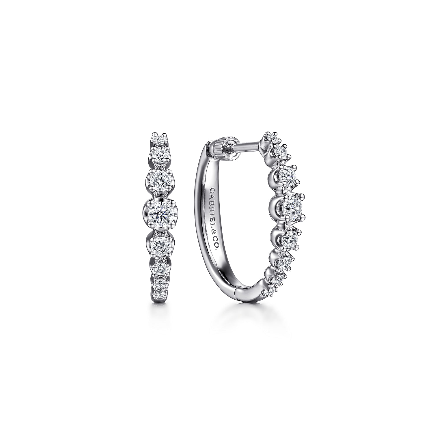 14K White Gold 20mm Buttercup Set Diamond Classic Oval Hoop Earrings