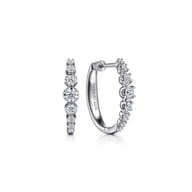 14K White Gold 20mm Buttercup Set Diamond Classic Oval Hoop Earrings