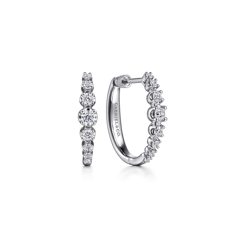 14K White Gold 20mm Buttercup Set Diamond Classic Oval Hoop Earrings - 0.5 ct - Shot 1