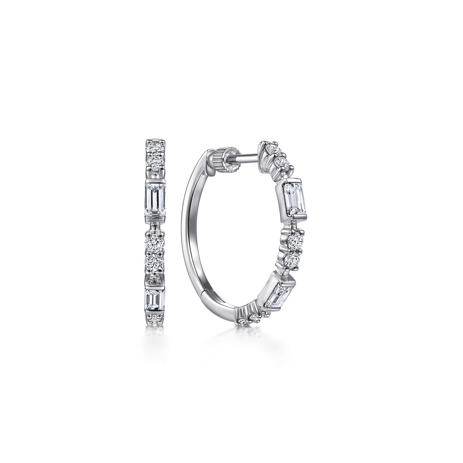 14K White Gold 20mm Classic Diamond Hoop Earrings - 0.7 ct - Shot 1