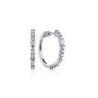 14K White Gold 20mm Classic Diamond Hoop Earrings