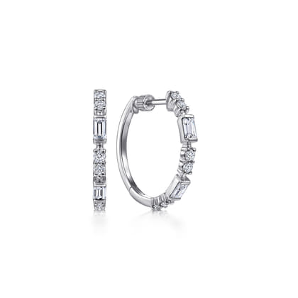 14K White Gold 20mm Classic Diamond Hoop Earrings