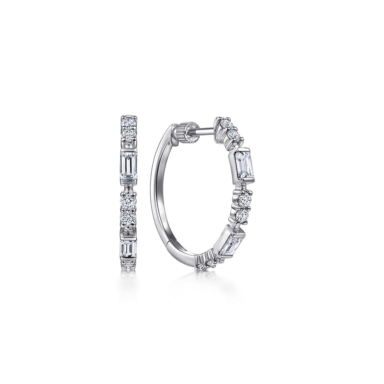 14K White Gold 20mm Classic Diamond Hoop Earrings - 0.7 ct - Shot 1