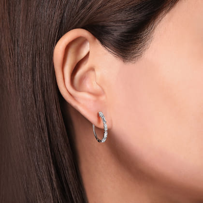 14K White Gold 20mm Classic Diamond Hoop Earrings