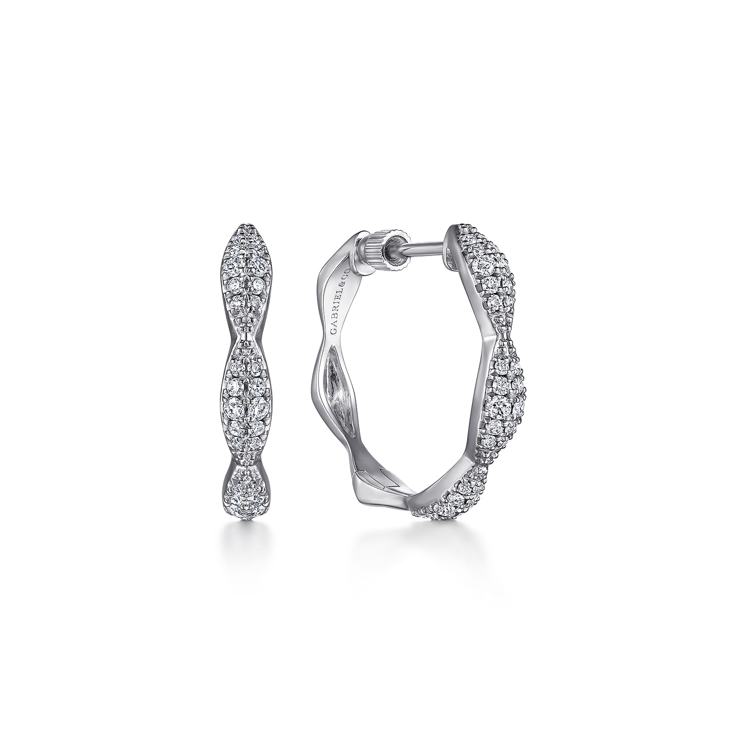 14K White Gold 20mm Classic Diamond Hoop Earrings - 0.4 ct - Shot 1