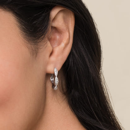 14K White Gold 20mm Classic Diamond Hoop Earrings