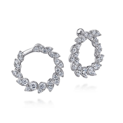 14K White Gold 20mm Diamond Burst Bypass Hoop Earrings