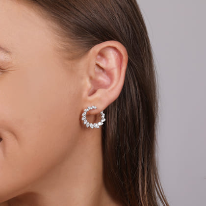 14K White Gold 20mm Diamond Burst Bypass Hoop Earrings