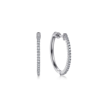 14K White Gold 20mm Diamond Classic Hoop Earrings