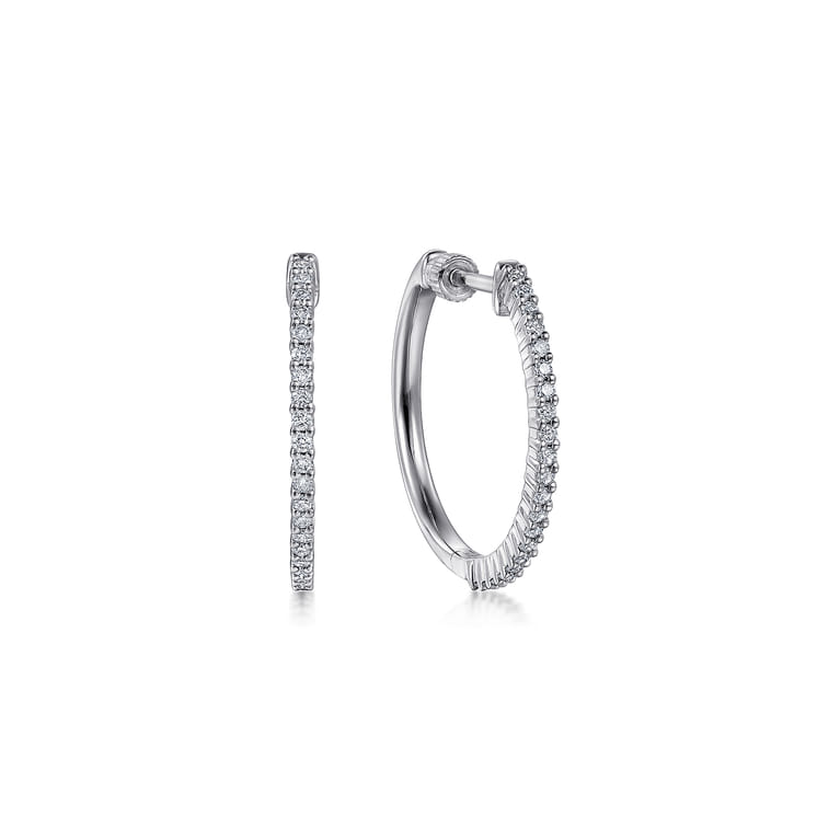 14K White Gold 20mm Diamond Classic Hoop Earrings - 0.25 ct - Shot 1