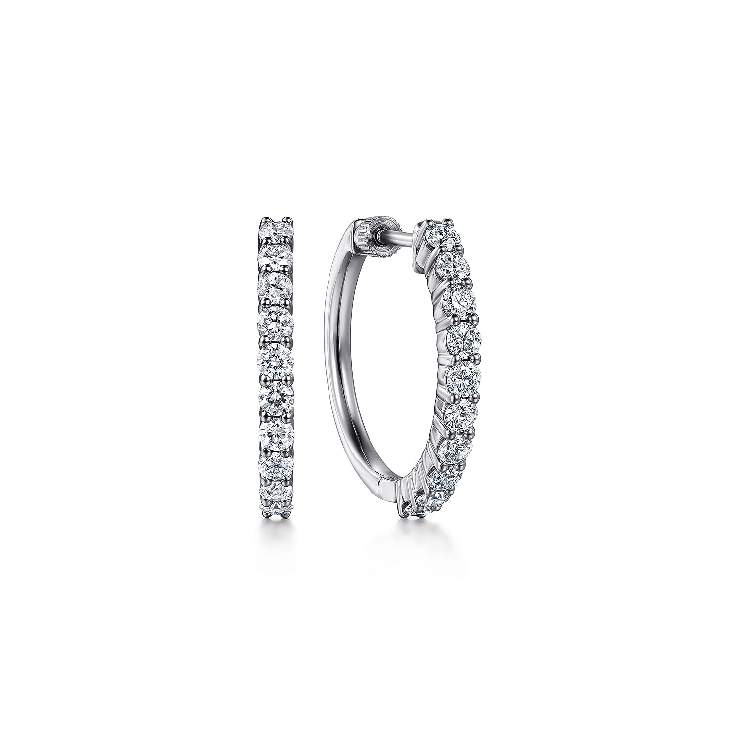 14K White Gold 20mm Diamond Classic Hoop Earrings - 1 ct - Shot 1