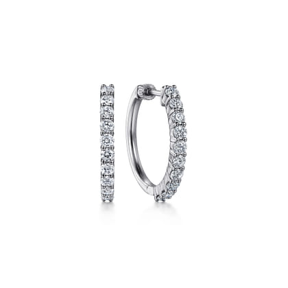 14K White Gold 20mm Diamond Classic Hoop Earrings