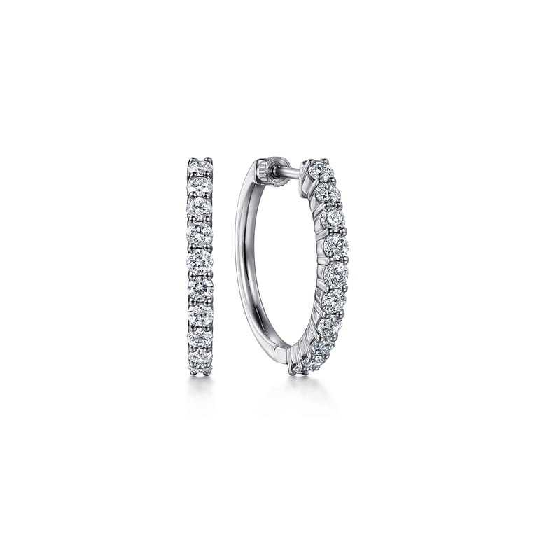 14K White Gold 20mm Diamond Classic Hoop Earrings - 1 ct - Shot 1