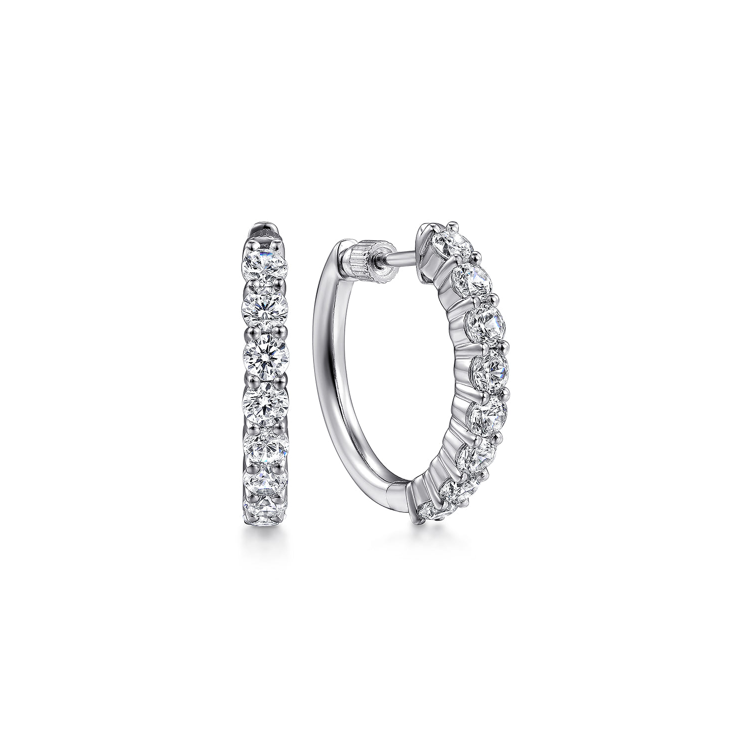 14K White Gold 20mm Diamond Classic Hoop Earrings - 1.5 ct - Shot 1
