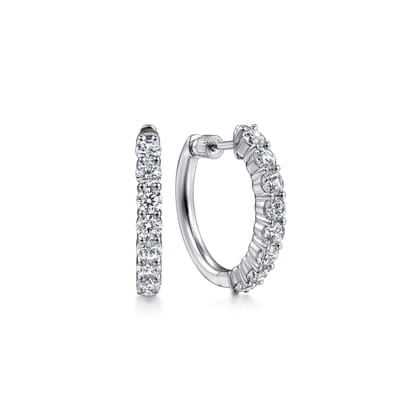 14K White Gold 20mm Diamond Classic Hoop Earrings