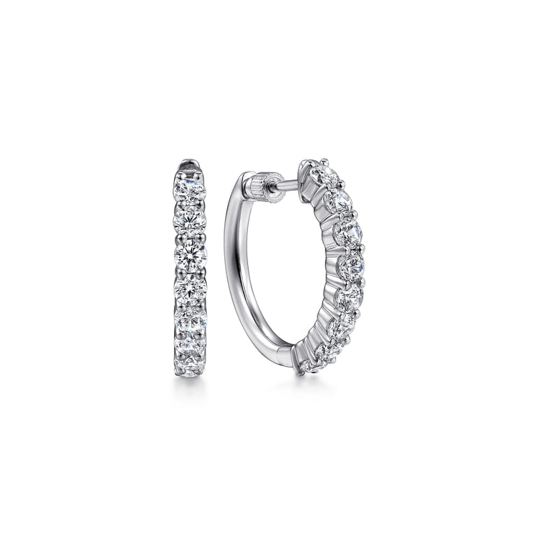 14K White Gold 20mm Diamond Classic Hoop Earrings - 1.5 ct - Shot 1