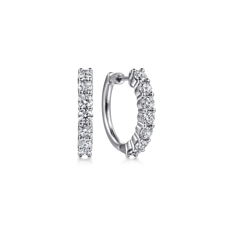 14K White Gold 20mm Diamond Classic Hoop Earrings - 1.95 ct - Shot 1