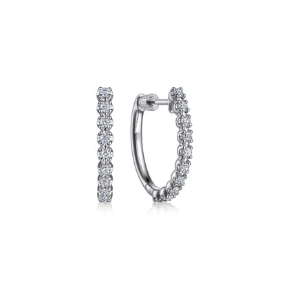 14K White Gold 20mm Diamond Hoop Earrings