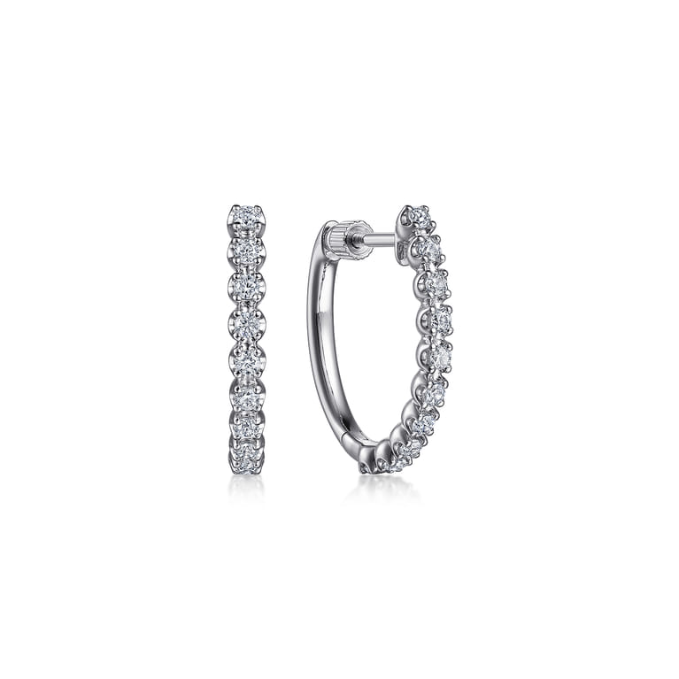 14K White Gold 20mm Diamond Hoop Earrings - 0.5 ct - Shot 1
