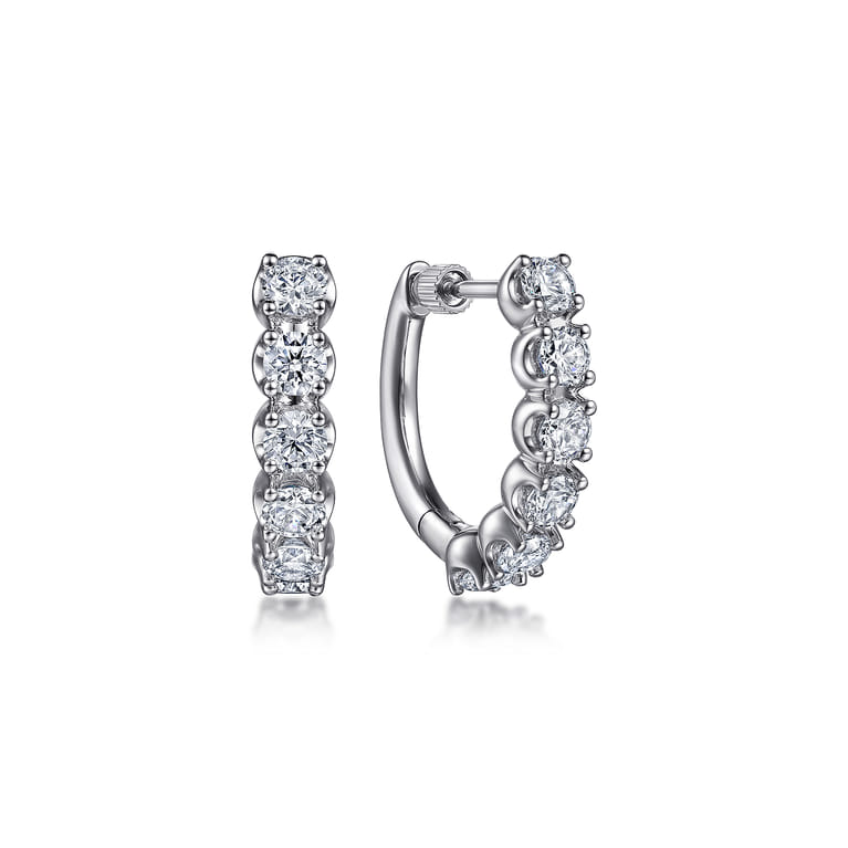 14K White Gold 20mm Diamond Hoop Earrings - 1.85 ct - Shot 1