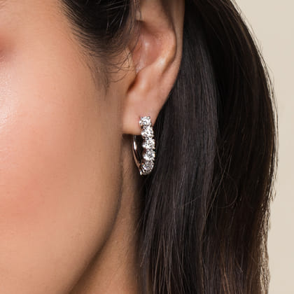 14K White Gold 20mm Diamond Hoop Earrings