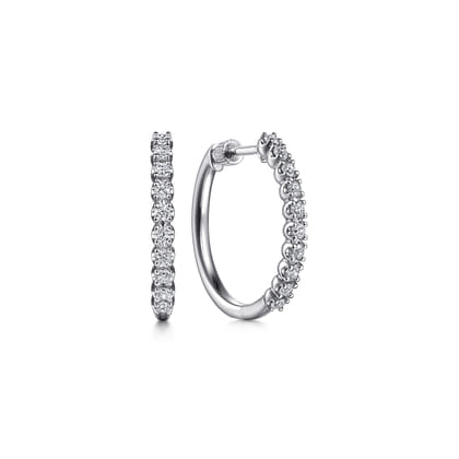 14K White Gold 20mm Diamond Hoop Earrings