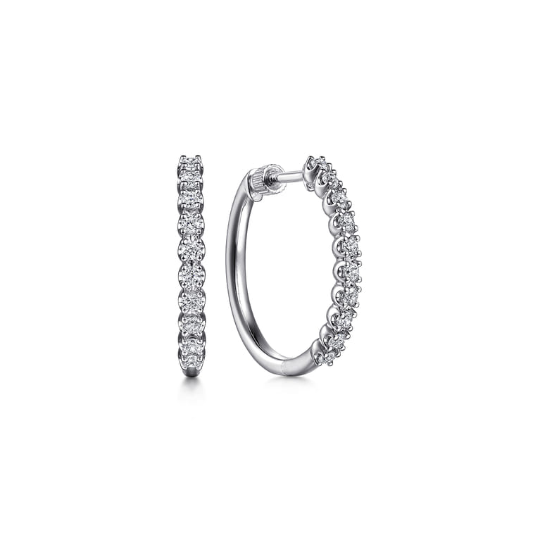 14K White Gold 20mm Diamond Hoop Earrings - 0.5 ct - Shot 1