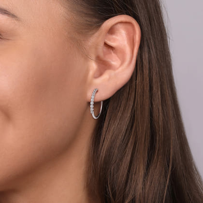 14K White Gold 20mm Diamond Hoop Earrings