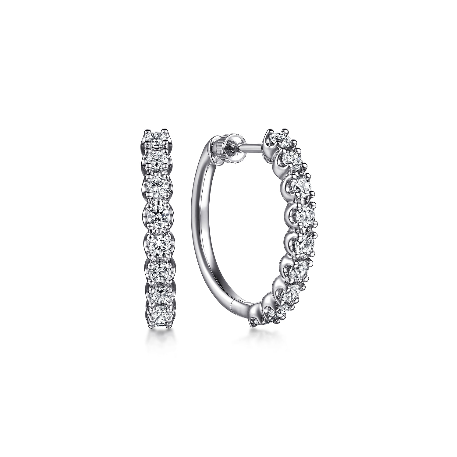 14K White Gold 20mm Diamond Hoop Earrings - 1.05 ct - Shot 1