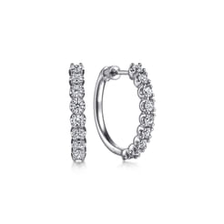 14K White Gold 20mm Diamond Hoop Earrings