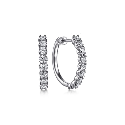 14K White Gold 20mm Diamond Hoop Earrings