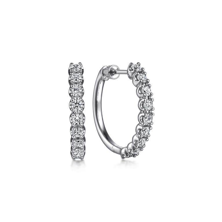 14K White Gold 20mm Diamond Hoop Earrings - 1.05 ct - Shot 1