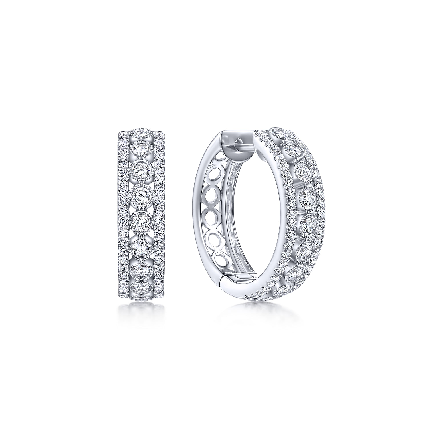 Image of 14K White Gold 20mm Diamond Huggie Earrings