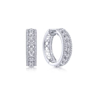 14K White Gold 20mm Diamond Huggie Earrings