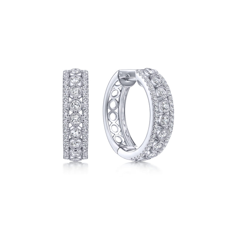 14K White Gold 20mm Diamond Huggie Earrings - 1 ct - Shot 1