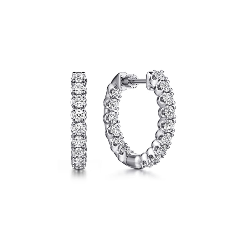 14K White Gold 20mm Diamond Inside Out Hoop Earrings - 1 ct - Shot 1