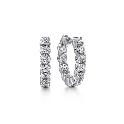 14K White Gold 20mm Diamond Inside Out Hoop Earrings