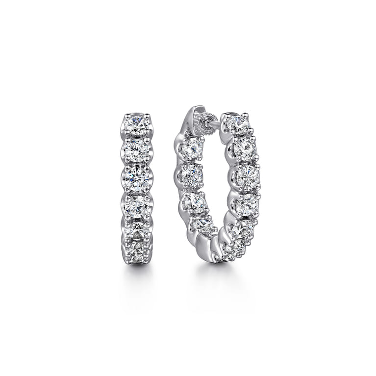 14K White Gold 20mm Diamond Inside Out Hoop Earrings - 2.2 ct - Shot 1