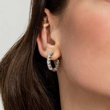 14K White Gold 20mm Diamond Inside Out Hoop Earrings