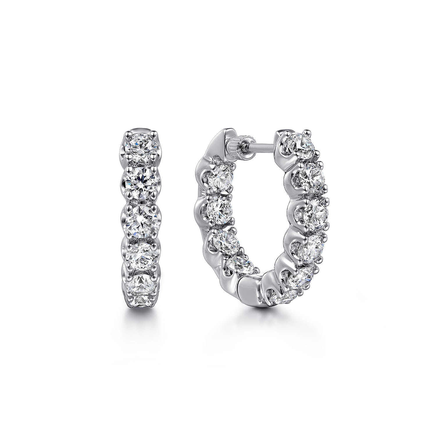14K White Gold 20mm Diamond Inside Out Hoop Earrings - 3.3 ct - Shot 1