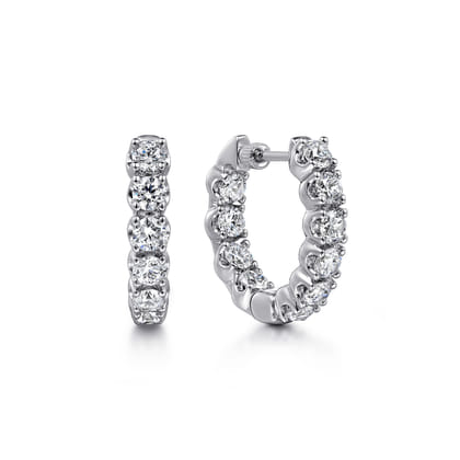 14K White Gold 20mm Diamond Inside Out Hoop Earrings