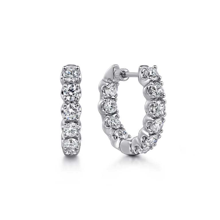 14K White Gold 20mm Diamond Inside Out Hoop Earrings - 3.3 ct - Shot 1