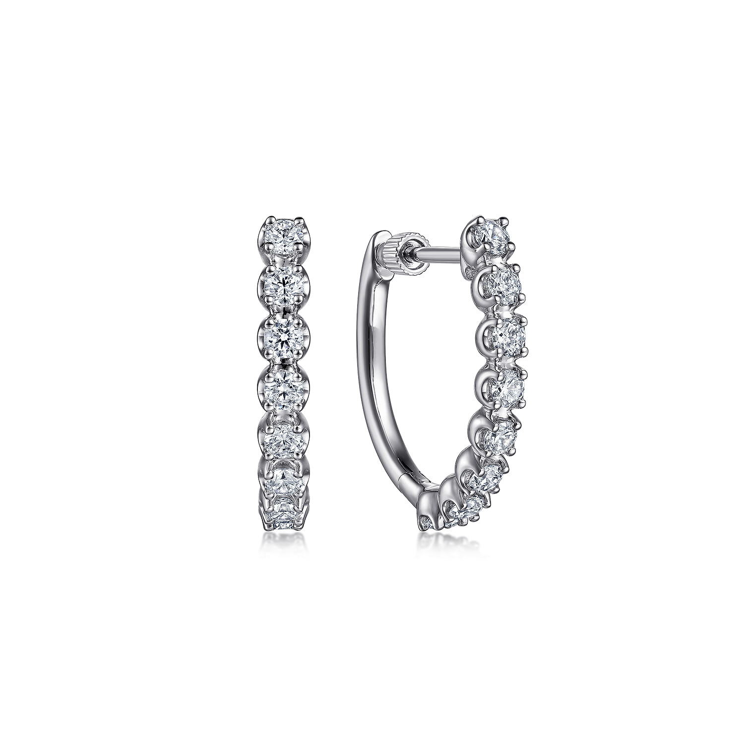 14K White Gold 20mm Diamond Oval Hoop Earrings - 1 ct - Shot 1