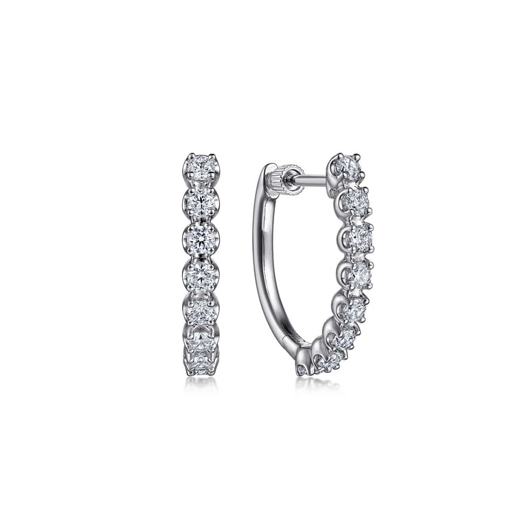 14K White Gold 20mm Diamond Oval Hoop Earrings - 1 ct - Shot 1